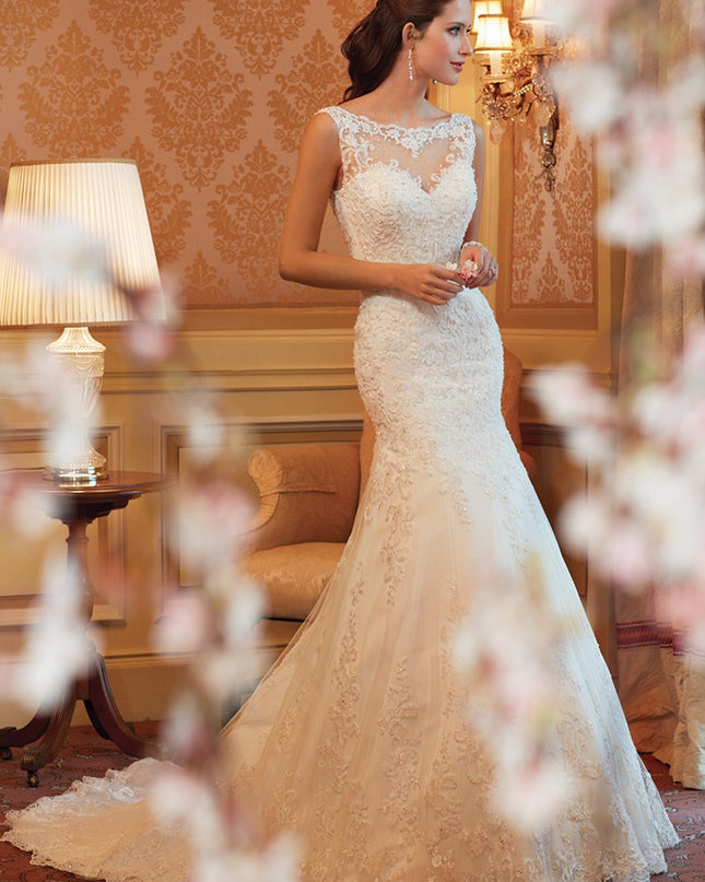 Fishtail Wedding Dress Sleeveless Lace Evening Dress