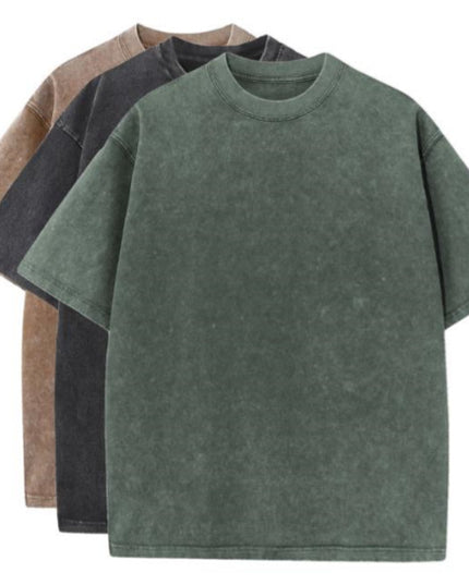 Cotton Heavy Distressed Drop Shoulder Retro Loose Short Sleeve