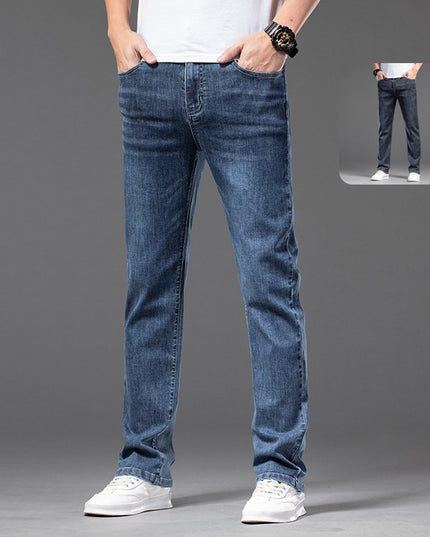 Men's Casual Half Elastic Waist Stretch Denim Trousers