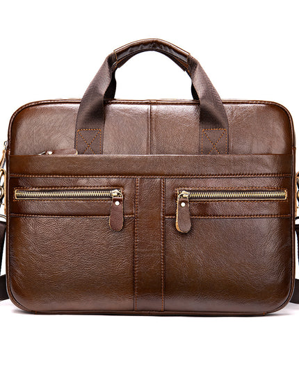 Business Casual Vintage Handbag | Men’s Leather Horizontal Briefcase, 14-Inch Laptop Compatible
