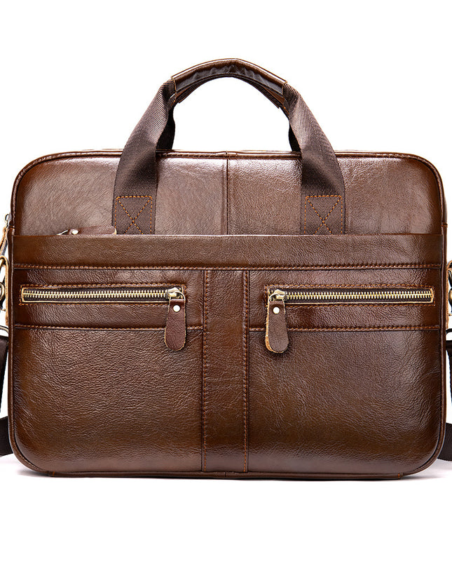 Business Casual Vintage Handbag | Men’s Leather Horizontal Briefcase, 14-Inch Laptop Compatible