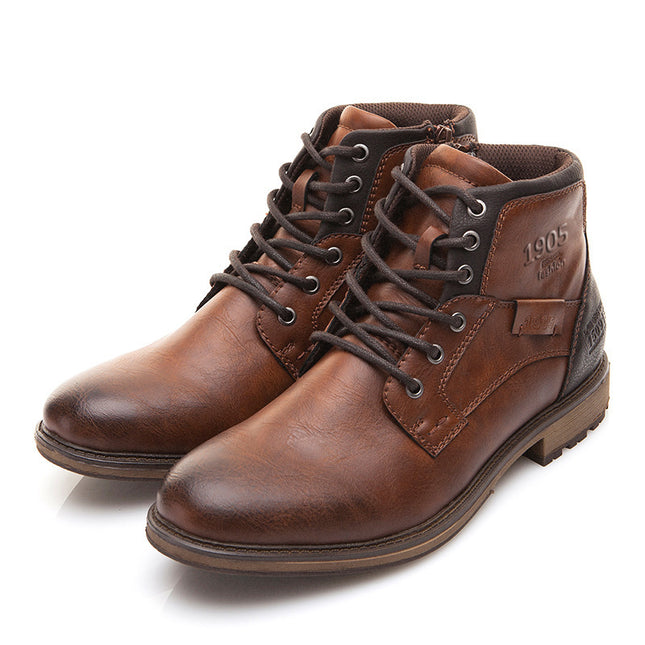 Men's leather shoes lace up retro high-top shoes