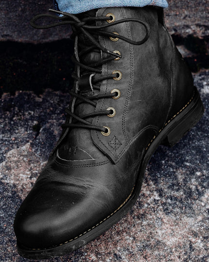 Men Cowboy Boots Retro Lace-up Martin Boot Round Toe Low Heel Shoes