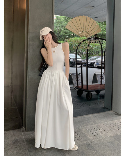 Gentle Slim White Vest Dress Women's Summer Design Sense Niche French Maxi Skirt