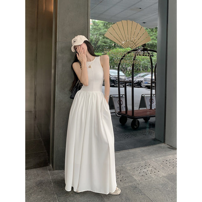 Gentle Slim White Vest Dress Women's Summer Design Sense Niche French Maxi Skirt