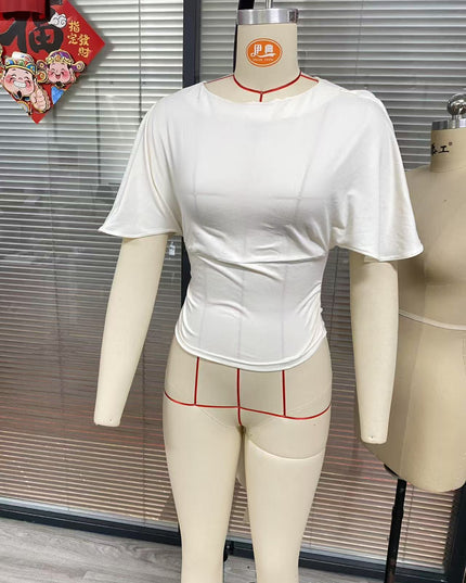 Casual Simple Solid Color Half Sleeves Back Bandage Top