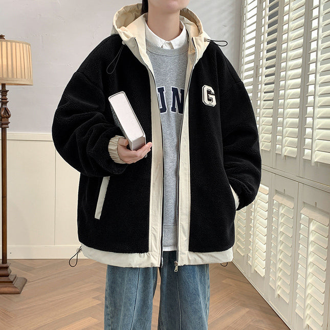 Men's Lamb Wool Student Versatile Couple Even Thickened Padded Polar Fleece Cotton-padded Coat