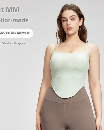 European And American Rib Plus Size Yoga Straps Outer Wear Plus-sized Chest Pad Fake Two Pieces Sexy Beauty Back Fat Sister Slimming Top