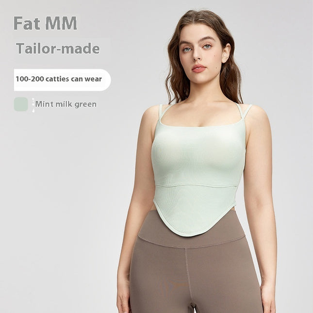 European And American Rib Plus Size Yoga Straps Outer Wear Plus-sized Chest Pad Fake Two Pieces Sexy Beauty Back Fat Sister Slimming Top
