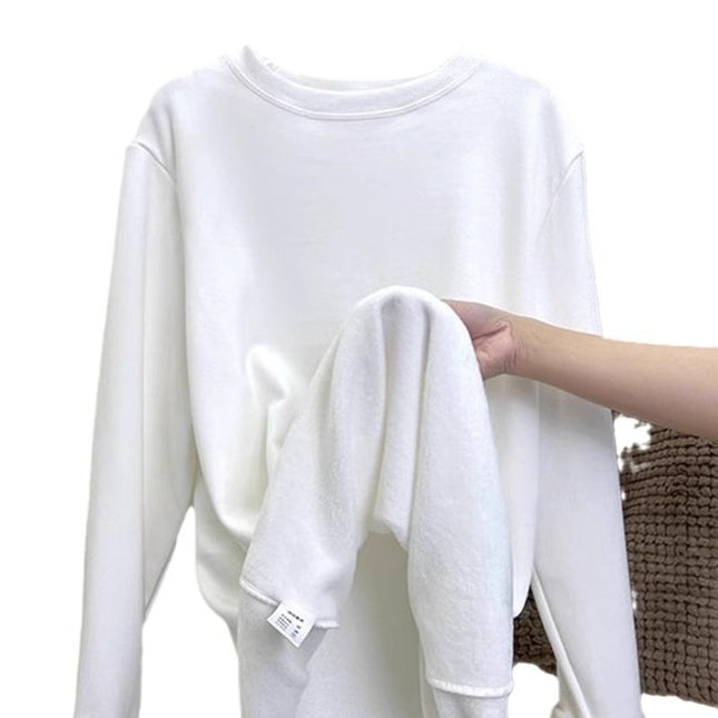 Plus Velvet White Bottoming Shirt Women's Inner Match Mid-length Loose T-shirt