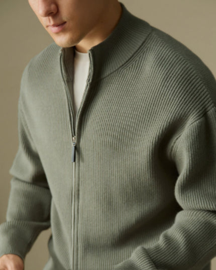 Heavy Stand Collar Men's Zipper Knitted Cardigan Jacket