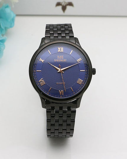 Waterproof Men's Gold Watch Fashion Gun Color Steel Band Quartz Watch