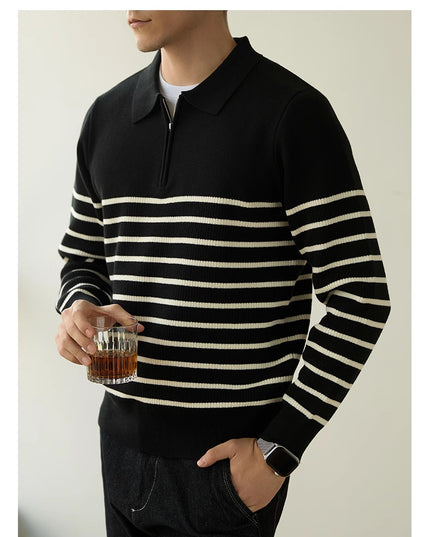 Men's Spring And Autumn New Half Zipper Striped Business Casual Sweater