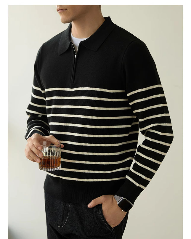 Men's Spring And Autumn New Half Zipper Striped Business Casual Sweater