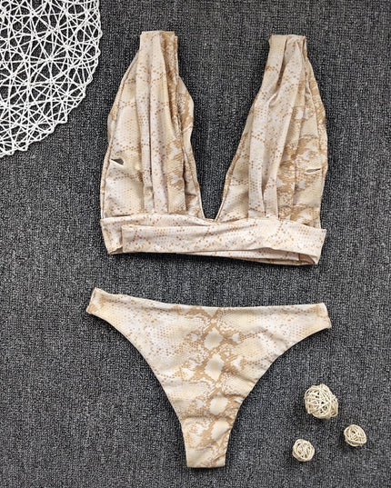 Snake print split bikini