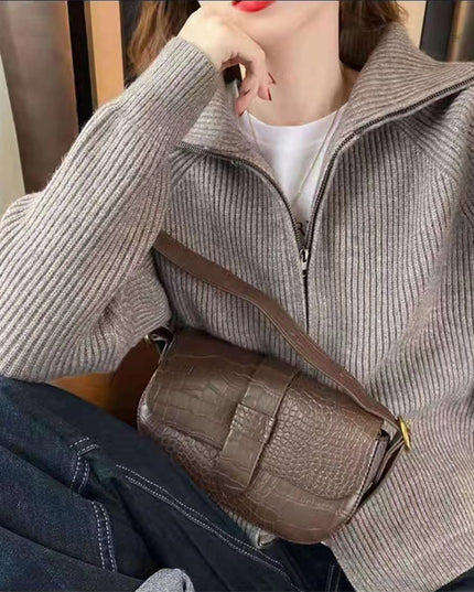 Loose Casual Laid-back Style Lapel Sweater Coat