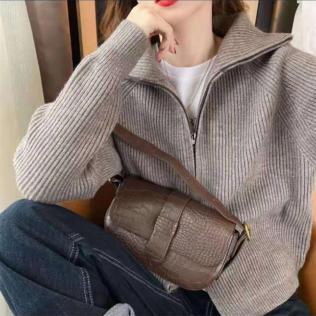 Loose Casual Laid-back Style Lapel Sweater Coat