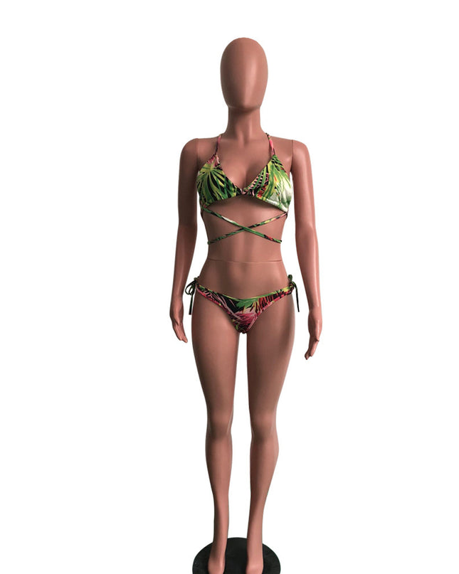 Three-piece printed cloak bikini swimsuit