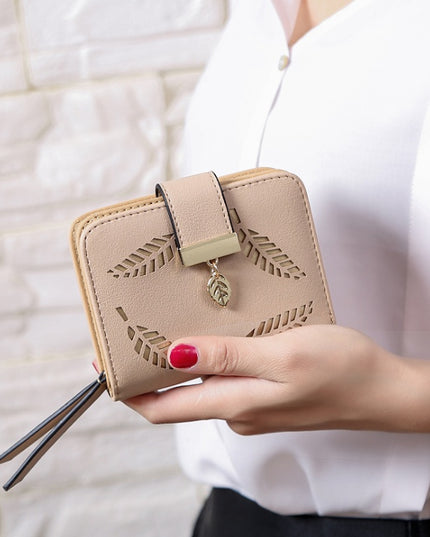 New Korean Women's Wallet Short Hollow Clutch Bag Leaf Zipper Buckle Bills Card Pack