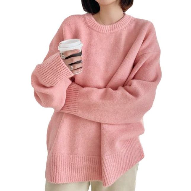 Retro Lazy Style Solid Color Pullover Soft Glutinous All-matching Sweater