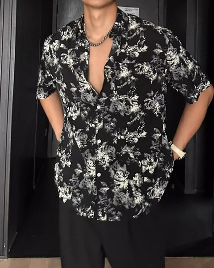 Vacation Style Loose Casual Pendant Short Sleeve Printed Shirt