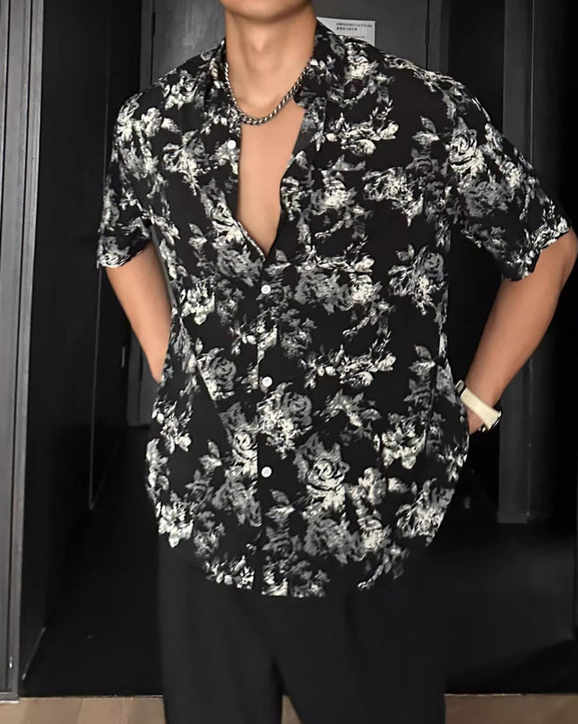 Vacation Style Loose Casual Pendant Short Sleeve Printed Shirt