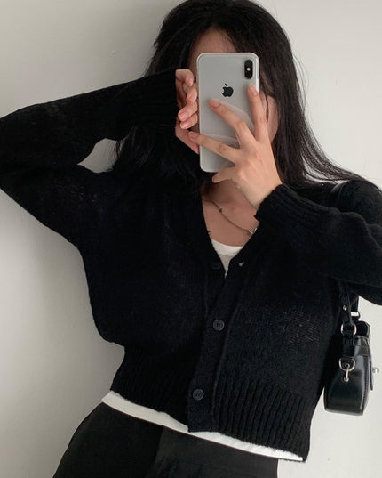 Simple All-match V-neck Single Breasted Sweater Coat
