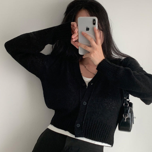 Simple All-match V-neck Single Breasted Sweater Coat