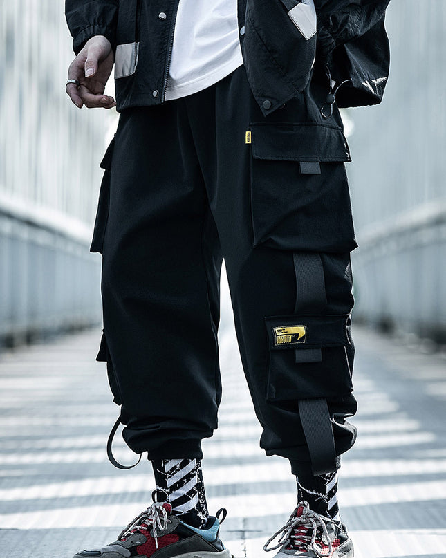 Loose Tide Brand Black Paratrooper Casual Pants Ins Beam Overalls
