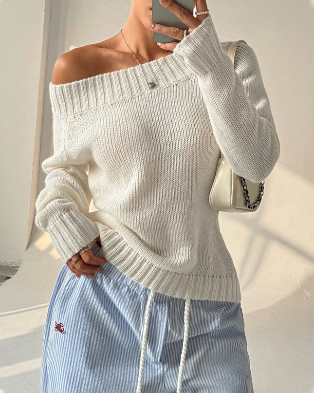 Head Sloping Exposed Shoulder Women's Autumnwinter Knit Casual