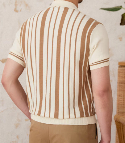 Vintage Stripe Cotton Knitted Short-sleeved Cardigan