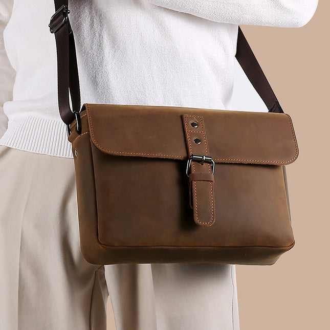 Retro Men’s Crazy Horseskin Shoulder Bag | Fashion Trend Leather Bag