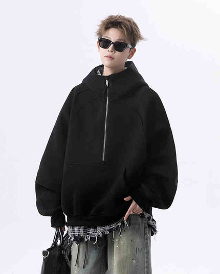 Cropped Hoodie Men's Loose Casual Half Zipper Jacket