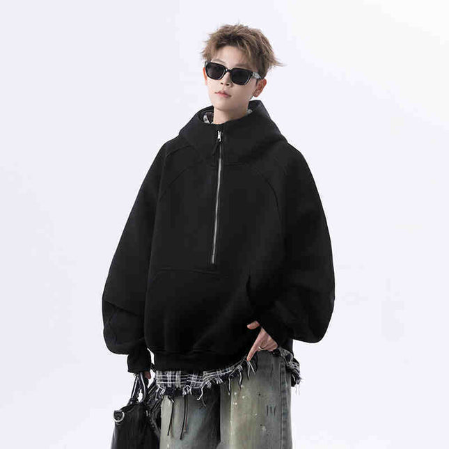 Cropped Hoodie Men's Loose Casual Half Zipper Jacket