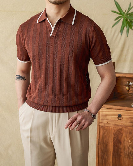 Summer Knitted Scissors Collar Short Sleeve POLO Men
