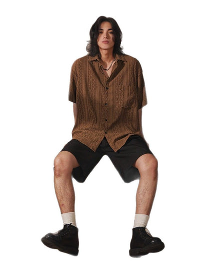 Retro Niche Design Hollow-out Short-sleeved Shirt For Men