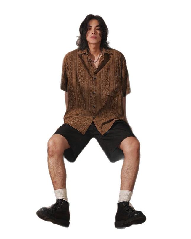 Retro Niche Design Hollow-out Short-sleeved Shirt For Men