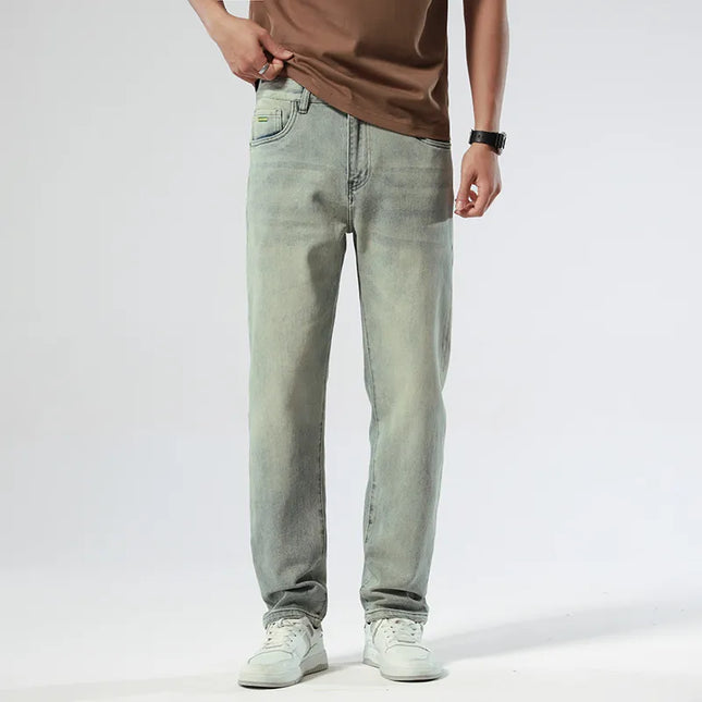 Men’s Retro Tapered Jeans – Casual Stretch Denim, Pencil Fit