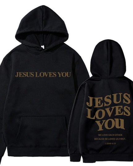 Brushed Hoody Back Letter Print Hooded Sweater