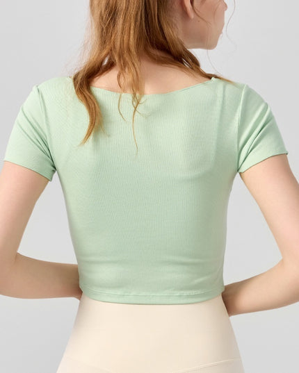 Women's Outerwear Short-sleeved Two-piece Workout Clothes With Chest Pad