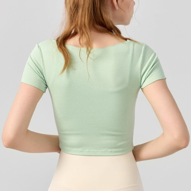 Women's Outerwear Short-sleeved Two-piece Workout Clothes With Chest Pad
