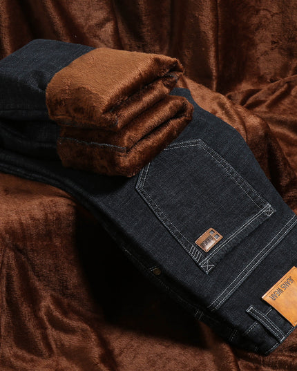Plus Fleece Autumn And Winter Men's Jeans Straight Loose Plus Size