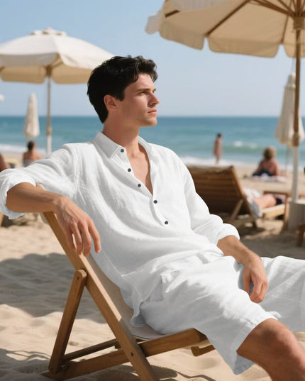 Long Sleeve Shirt Casual Shorts Beach Suit