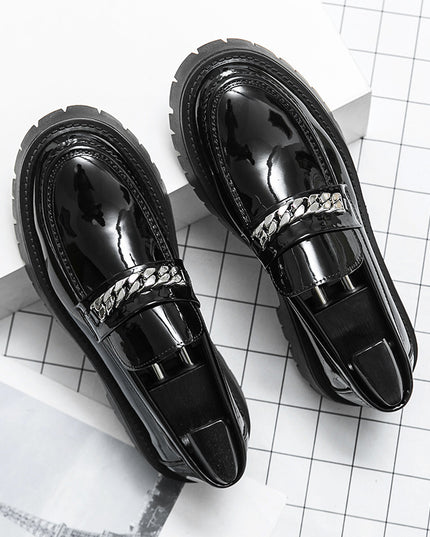 Thick Sole Increased Patent Leather Glossy Casual Thick Heel Loafers