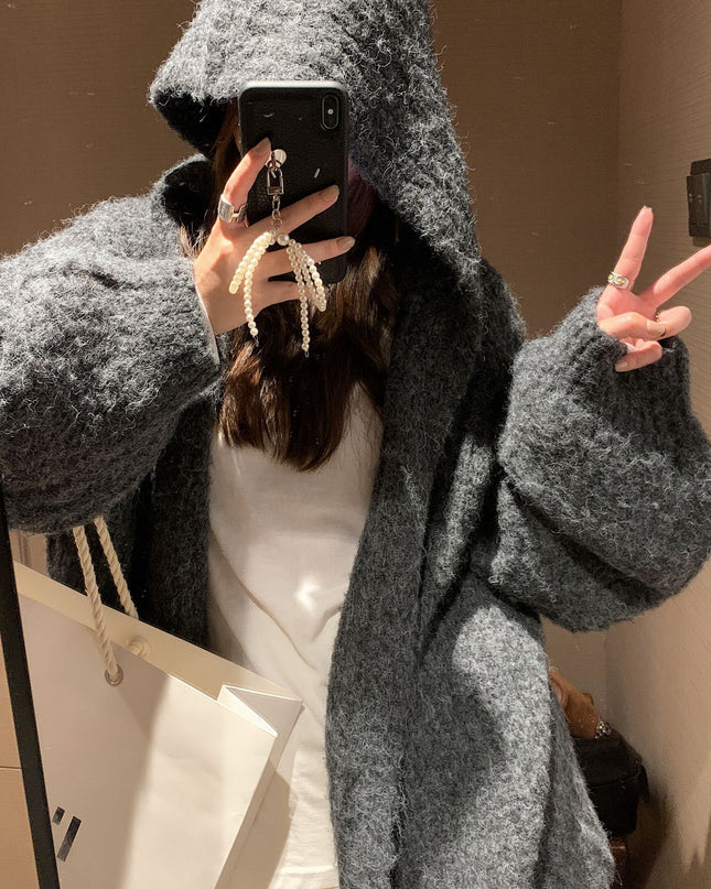 Retro Maillard Hooded Sweater Cardigan For Women