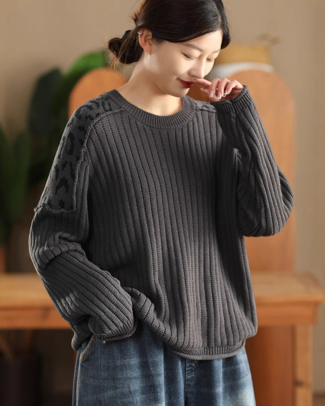 Artistic Casual Top Women's Fashionable Round Neck Cotton Pullover