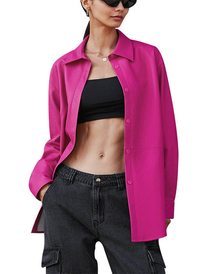 Fashion Long Sleeve Women's PU Shirt Leather Coat