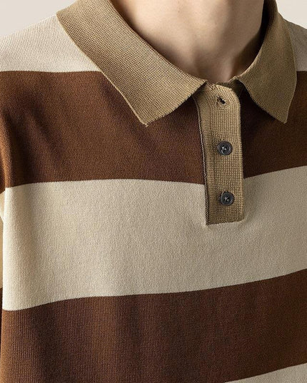 Lightly Mature Knitted Polo Shirt Casual Striped Short Sleeve
