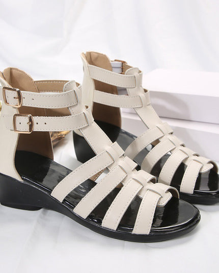 Women's Hollow-out Open Toe Zip Wedge Sandals