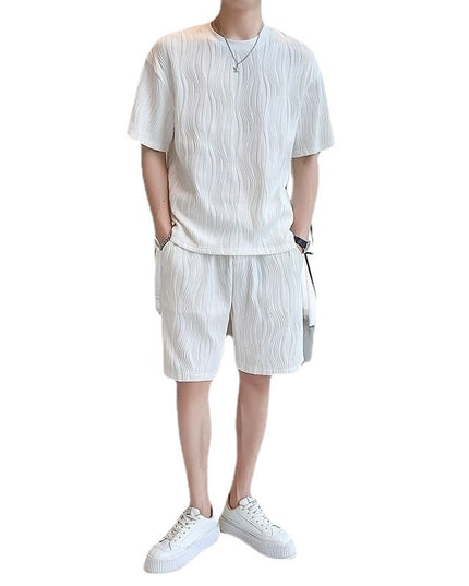 New Men's Ice Silk Fashion Short Sleeve Shorts Set
